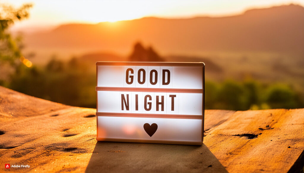 Good Night Images With Love Saying Lovely Words on lightbox on the mud in the garden