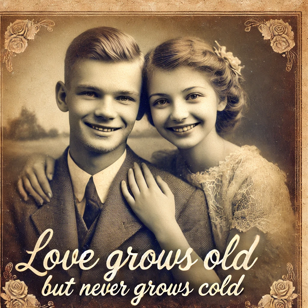 An old family photo where your parents are young and just starting their journey together. Caption it with "Love grows old but never grows cold"